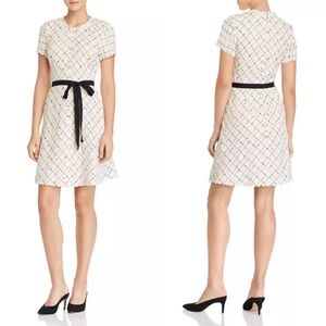 Rebecca Taylor Plaid Tweed Short Sleeve Belted Fringe A-Line Dress Size 0 Luxury